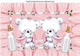 Congratulations twins (pink)! cute baby bears with snuggle blankets A4