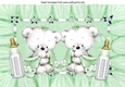 Congratulations twins (green)! cute baby bears with snuggle blankets A4