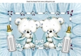 Congratulations twins (blue)! cute baby bears with snuggle blankets A4