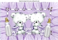 Congratulations twins (lilac)! cute baby bears with snuggle blankets A4