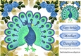 pretty peacock with blue corner roses 8x8