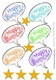 Six coloured birthday bubbles with gold stars (set one)
