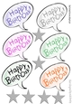 Six coloured birthday bubbles with silver stars (set two)