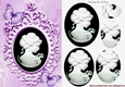 Pretty lilac butterflies adorn a cameo lady silhouette with oval pyramids