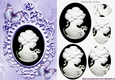 Pretty purple butterflies adorn a cameo lady silhouette with oval pyramids