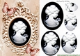 Pretty peach butterflies adorn a cameo lady silhouette with oval pyramids