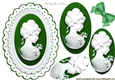 pretty white cameo with leaf green frame & oval pyramids