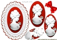 pretty white cameo with red frame & oval pyramids