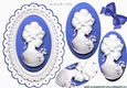 pretty white cameo with porcelain blue frame & oval pyramids