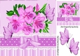 pretty painted pink Azaleas with bow & butterflies 8x8
