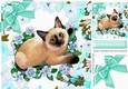 siamese kitten with turq flowers and bow 8x8