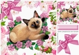 siamese kitten with pink flowers and bow 8x8