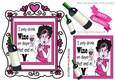 Lady in cerise, with wine in heart ornate frame