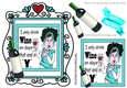 Lady in turq, with  wine in heart ornate frame