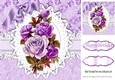 Vintage purple shades of roses on lace with bow 8x8