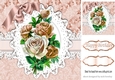 Vintage peach shades of roses on lace with bow 8x8