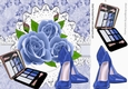 pretty blue roses with shoes & makeup on lace 8x8