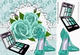 pretty turq roses with shoes & makeup on lace 8x8