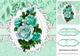 Vintage turq shades of roses on lace with bow 8x8