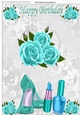 Lovely turq roses on a pop up with shoes and lippy