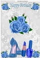Lovely blue roses on a pop up with shoes and lippy