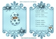 cute little easter chick, peeking out of an egg (blue) card front with insert