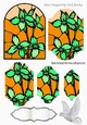 pretty stained glass window & green flowers, dove, bracket pyramids