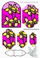 pretty stained glass window & gold flowers, dove, bracket pyramids