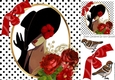 classy lady with polkadot, red bow, roses and birds 8x8