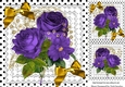 Beautiful purple roses with gold bows on lace 8x8