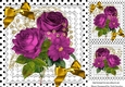 Beautiful cerise roses with gold bows on lace 8x8
