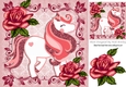 pretty glitter rose in ornate frame with rose unicorn 8x8