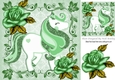 pretty green glitter rose in ornate frame with green unicorn 8x8