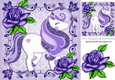 pretty purple glitter rose in ornate frame with purple unicorn 8x8