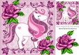 pretty pink glitter rose in ornate frame with pink unicorn 8x8