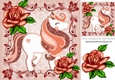 pretty peach glitter rose in ornate frame with peach unicorn 8x8