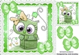 Cute owl in heart box with green butterflies & sparkle 8x8