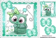 Cute owl in heart box with turq butterflies & sparkle 8x8