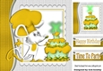 Time to party, chef mouse with gold birthday cake 8x8