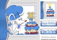 Time to party, chef mouse with blue birthday cake 8x8