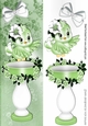 cute little green bird with bird bath and flowers Tall DL