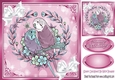 pretty budgies with white bows in pink ornate frame 8x8