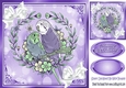 pretty budgies with white bows in ornate purple frame 8x8