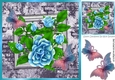 Pretty turq roses on brick effect wall with butterflies 8x8