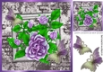 Pretty purple roses on brick effect wall with butterflies 8x8