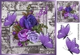 Pretty purple roses on brick effect wall with butterflies 8x8