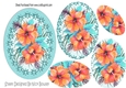 painted peach hibiscus flowers in pearl frame, oval pyramids