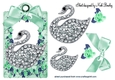 pretty diamond swan with turq roses & bow on a tag