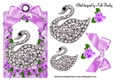 pretty diamond swan with lilac roses & bow on a tag
