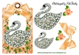 pretty diamond swan with peach roses & bow on a tag